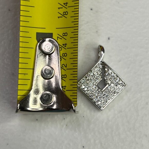 Square Shaped Silver Tone Cubic Zirconia Pendant Women's Jewelry - Picture 6 of 9